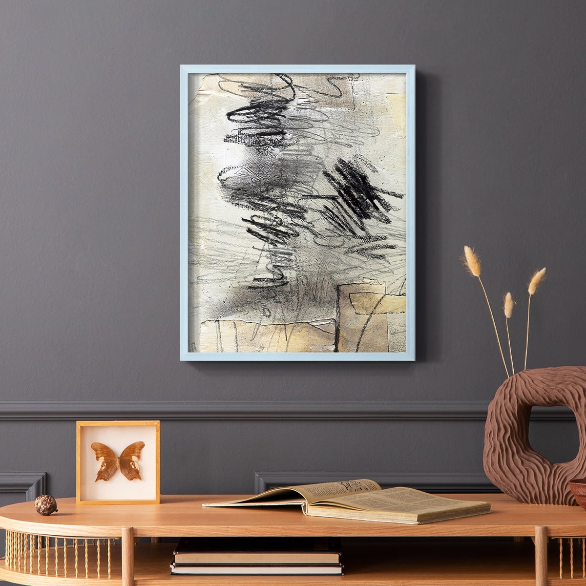 Masked Notes II Framed Print in Blue Solid Wood Framed Print No Nail Hanging