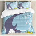 thumbnail image 3 of Yellow Submarine Duvet Cover Set, Shark with Vessel in Ocean Bubbles Under Sea Theme Animals Cartoon, Decorative 2 Piece Bedding Set with 1 Pillow Shams, Twin Size, Blue Grey Yellow, by Ambesonne, 3 of 3