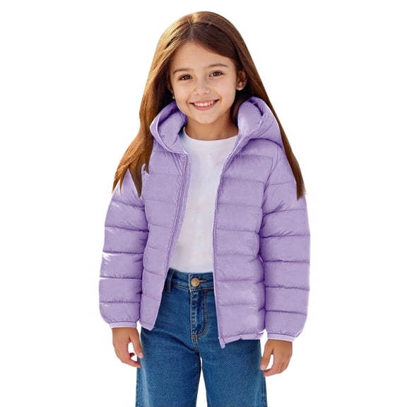 LNMQLPDBS Girls Lightweight Packable Puffer Jacket Hooded Windproof Warm Winter Quilted Down Alternative Outerwear Coat for Casual Daily Outdoor Wear