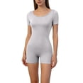 thumbnail image 1 of Yigetop Combinaison de Sommeil Extensible Col Rond Manches Courtes Combinaison Côtelée Ajustée Confortable Quotidien Décontracté Maison & Extérieur Pyjama Combinaison Gris P, 1 of 5