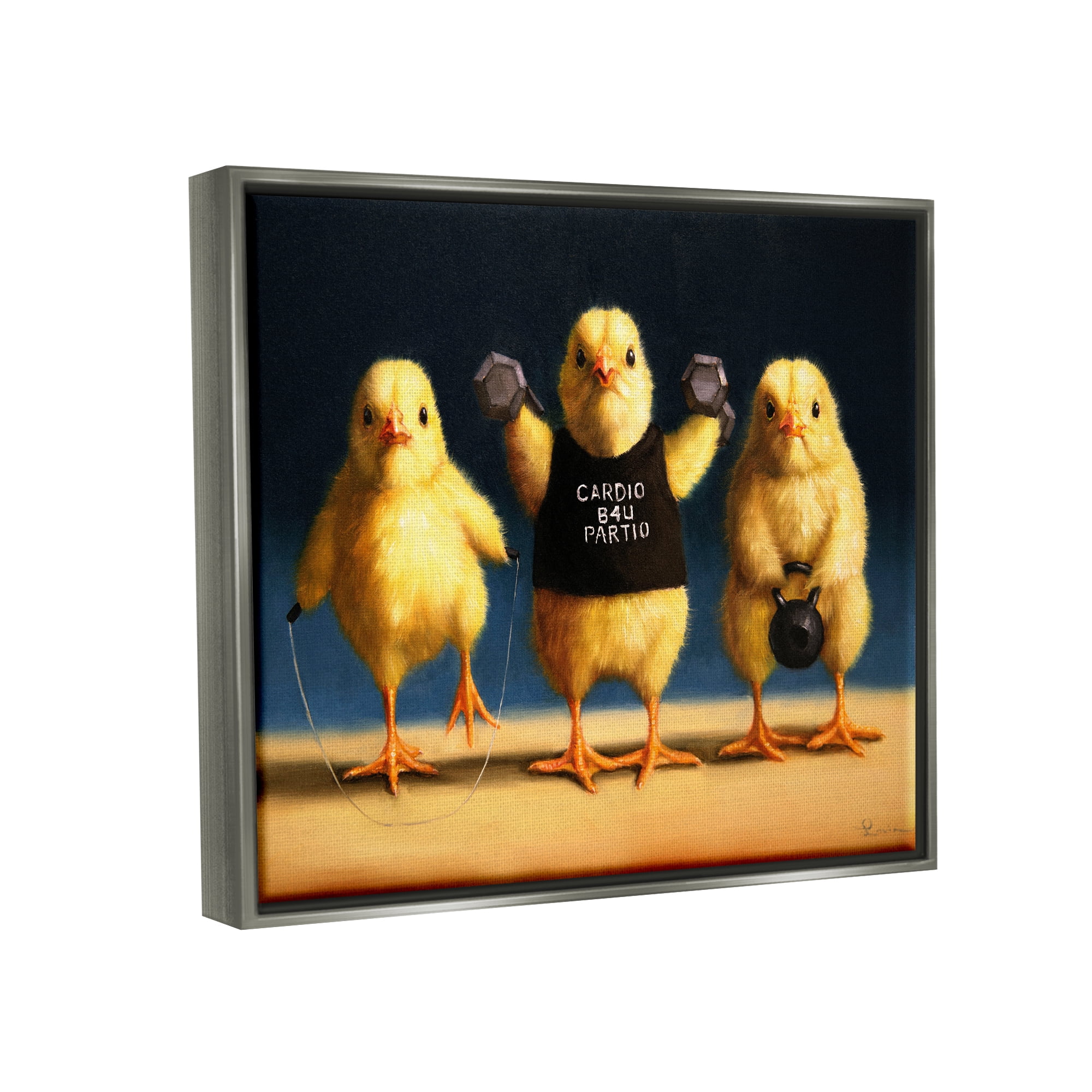Stupell Funny Exercise Workout Chicks Animals Animals & Insects Painting Gray Floater Framed Art Print Wall Art