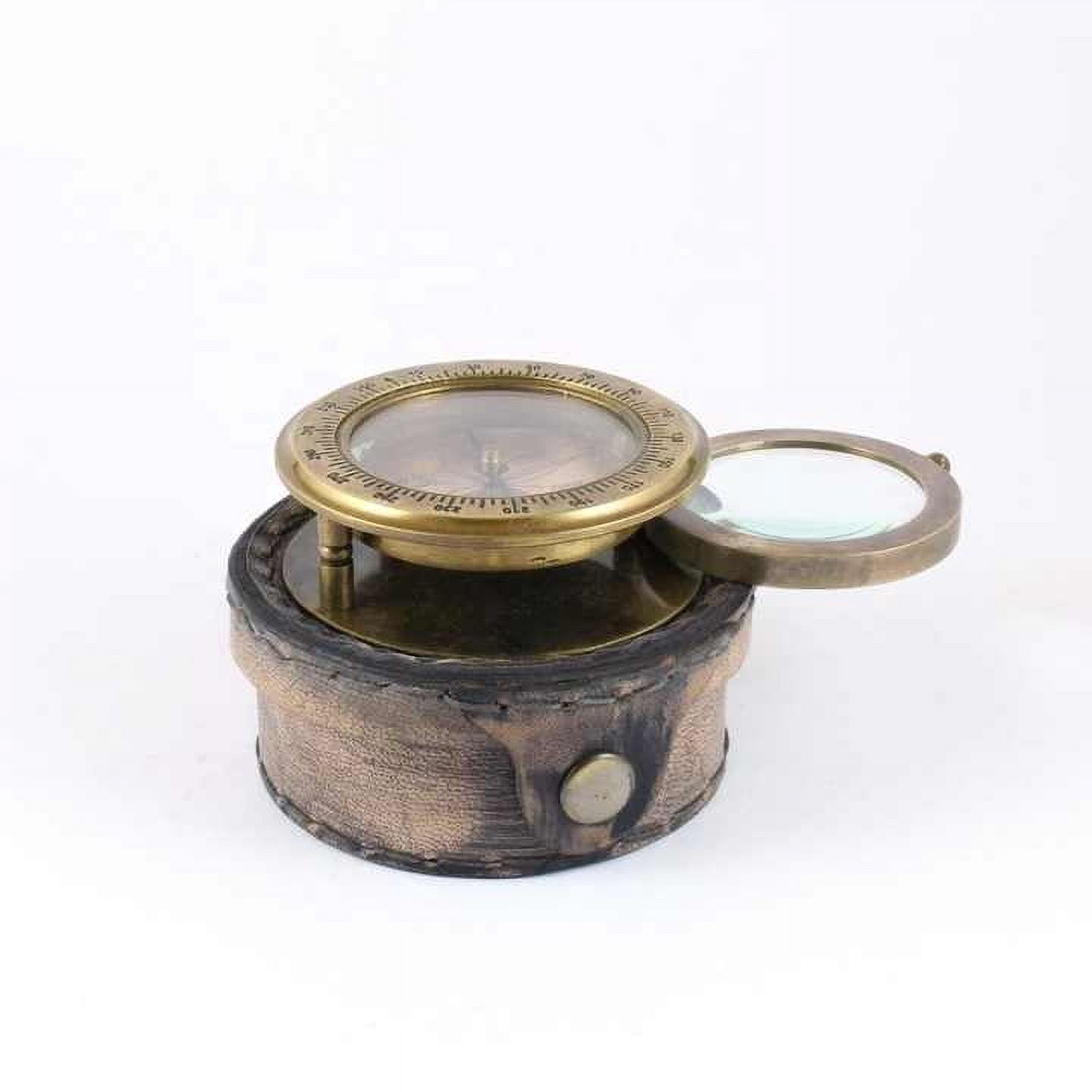 Antique Brass Magnetic Compass with Magnifying Glass Leather Case Magnetic Finish-Durable Metal Tool