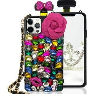 Losin Perfume Case Compatible with iPhone XR Luxury Bling Diamond Rhinestone Bow Perfume Bottle Furry Plush Ball Bling Glitter Gemstone Soft TPU