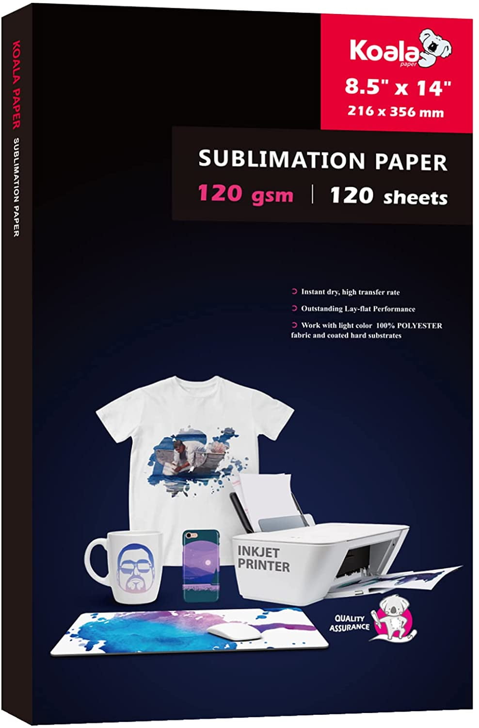 Koala Sublimation Paper 120 Sheets No Pizza Wheel for Personalize Your Gift 120gsm 8.5x14inch