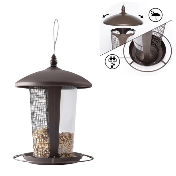Metal Bird Feeder for Outdoor Hanging - Squirrel Proof 3LB Capacity, Dual Chamber, Heavy Duty Metal, Chew-Proof, Ideal for Cardinal, Finch, Bluebird, Backyard Hanging Decor