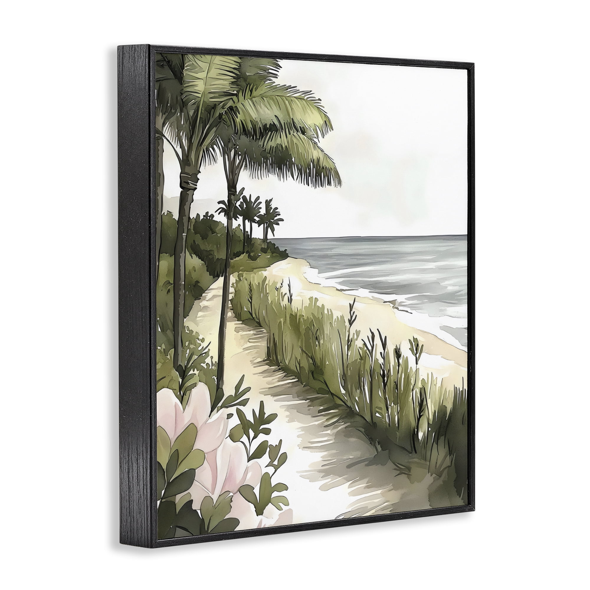 Stupell Industries Coastal Calm Palm Tree Pathway Black Framed Giclee Art, design by Riley B