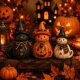 thumbnail image 2 of Fall Halloween Witch Cat Decor Set of 3, Rustic Sewing Texture Cat Resin Figurine, Cute Non-spooky Seasonal Ornaments for Halloween Home Display, 2 of 7