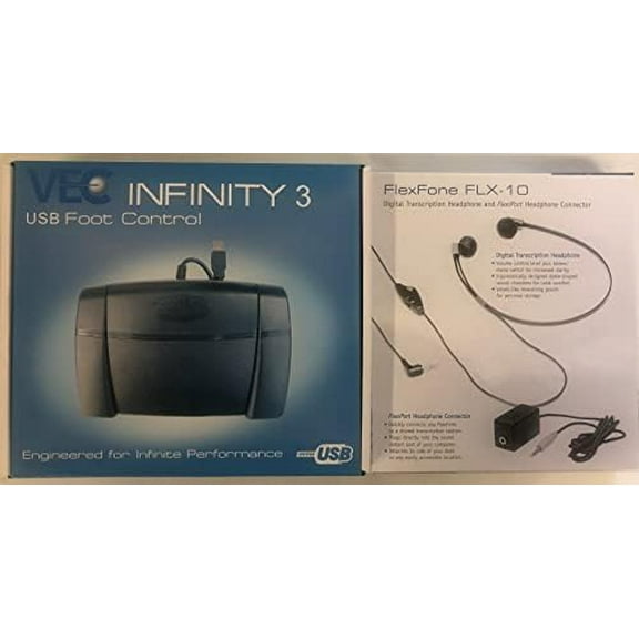 Express Scribe Transcription Kit - Professional Software, Heavy Duty Infinity IN-USB-3 Foot Pedal, Spectra FLX-10 Headset - 16GB Memory, USB Interface