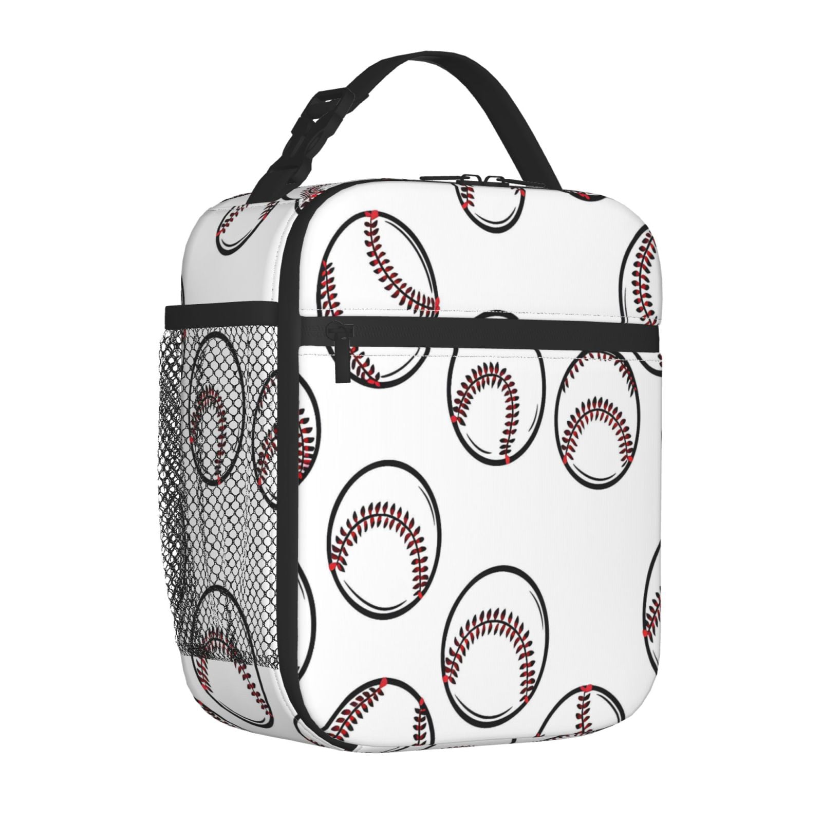 Lunch Bag For Women Men Insulated Portable Lunch Box Bento Box Office Picnic Travel Cooler Bag White Baseballs With Classic Red Stitching