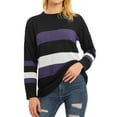 thumbnail image 4 of HUBERY Women Colorblock Stripe Crew Neck Long Sleeve Sweater, 4 of 8