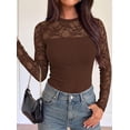 thumbnail image 2 of PRETTYGARDEN Womens Mesh Sheer Shirts Lace Long Sleeve Tops Soft Stretchy Knit, Crewneck See Through Floral Going Out Top, Work, Party Date Night Outfits, Fall Clothes, 2 of 7