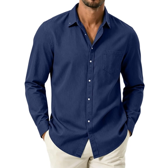 HOOMEUMY Men's Fashion Solid Long Sleeve Shirt Collared Pocket Casual Tops for Daily Wear Sports and Outdoor Activities