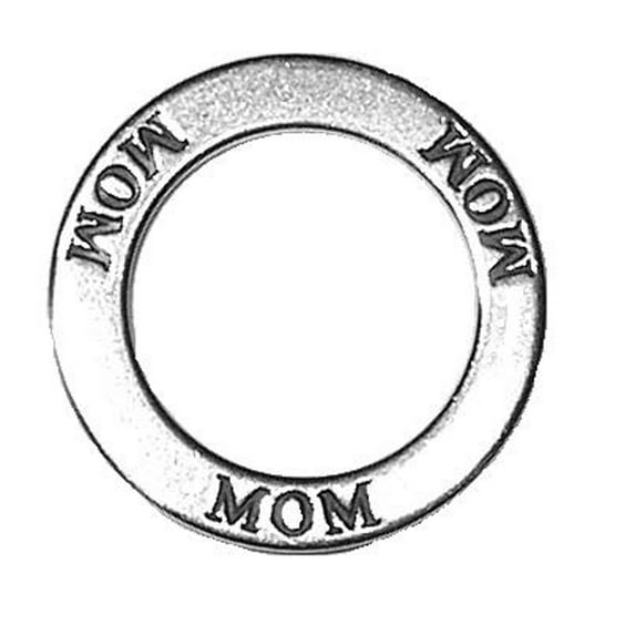 Sterling Silver 24" 1mm Box Chain Two Sided MOM Circle Shaped Affirmation Slide Pendant Necklace