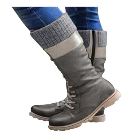 

Cathalem Womens Mid Calf Rain Boots Middle Toe Round Women s Shoes Cowboy Up Keep Warm Vintage Lace For Women Boots women s boots Shoes Grey 10