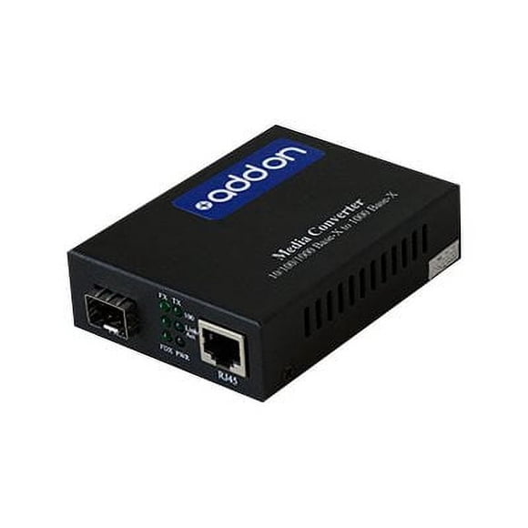 AddOn 1Gbs 1 RJ-45 to 1 SFP Media Converter - Fiber media converter - GigE - 1000Base-TX - RJ-45 / SFP (mini-GBIC) - for P/N: CWDM-SFP-1430-40-I-AO, CWDM-SFP-1570-40-I-AO