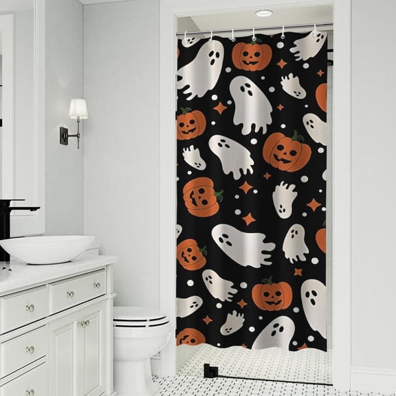 Black Halloween Ghosts and Pumpkins Shower Curtain 36"x72" ,Bathroom Decorative Shower Curtains Set with 12 Hooks,Modern Waterproof Washable Shower Curtain