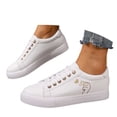 thumbnail image 3 of Women's Fashion Sneakers Flat Low-Top Lace-Up Comfortable School Casual Tennis Shoes Walking Travel Shoes Dress Sneakers(Color:White2,Size:5.5), 3 of 9