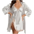 thumbnail image 3 of MGDXOX Women's Satin Robe Set 2 Piece Silk Pajamas Sets Lace Cami Nightgown with Kimono Robes Fashion Nightwear White S, 3 of 5