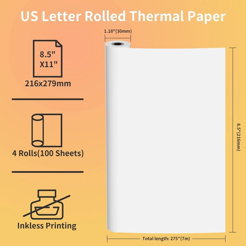 SJPACK 6Rolls Thermal Printer Paper 8.5"x11" US Letter Size Quick-Dry Thermal Printing Paper Rolls Compatible with M08F M832 M834 MT800 MT800Q