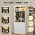 thumbnail image 3 of BeesClover 71'' Tall Bookcase, White Bookshelf Organizer with LED Lights, Free-Standing Library Bookshelf with 5-Tier Storage Shelves & Cabinet for Living Room, 3 of 8