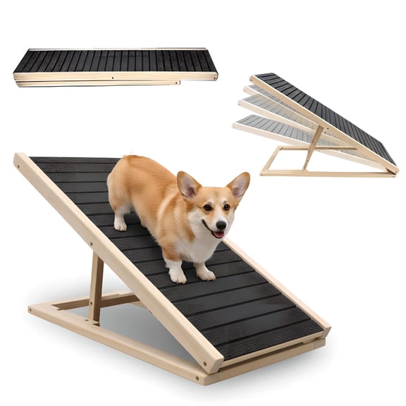 ManyFun Adjustable Wooden Pet Ramp Stairs for Bed Couch Car SUV,Rated for 110 LBS,Foldable Dog Ramp with Anti Slip (27.6"L x 13.4"W x 15.7"H)