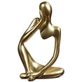 thumbnail image 5 of Estatua de pensador de decoración dorada, escultura de arte abstracto, juego de 3 figuras coleccionables de resina dorada para el hogar, sala de estar, decoración de estantes de oficina, 5 of 5