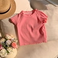 thumbnail image 3 of zbxnLI Baby Girls Short Sleeve T Shirt Ruffle Hem Solid Color Crew Neck Casual Loose Summer Comfortable Top, 3 of 7