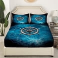 thumbnail image 3 of Nautical Rudder Fitted Sheet,Navigation Ocean Adventure Theme Psychedelic Soft Decorative Fabric Bedding Spider Web Mystic Trippy Teal Black Pocket Twin Size with 1 Pillowcase, 3 of 6