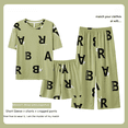 thumbnail image 4 of Pijama de mujer de verano de algodón de tres piezas de cuello redondo de manga corta pantalones cortos de mujer pantalones cortos camisón ropa de casa traje, 4 of 5