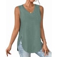 thumbnail image 2 of Women Summer Tank Top Eyelet Embroidery 2025 Vacation Sleeveless V Neck Loose Fit Shirt Casual Clothes Green L, 2 of 6