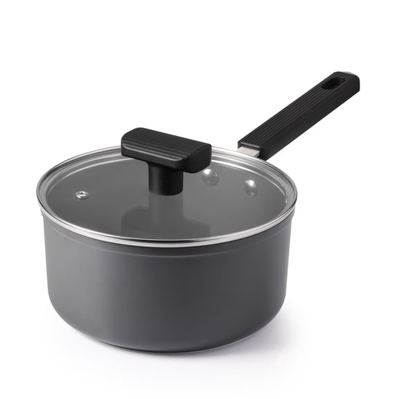 SENSARTE 2QT Ceramic Saucepan with Lid, Gray Nonstick Induction Pan with Anti-Scald Handle, Healthy Cooking Pan, Dishwasher Safe, Induction Compatible
