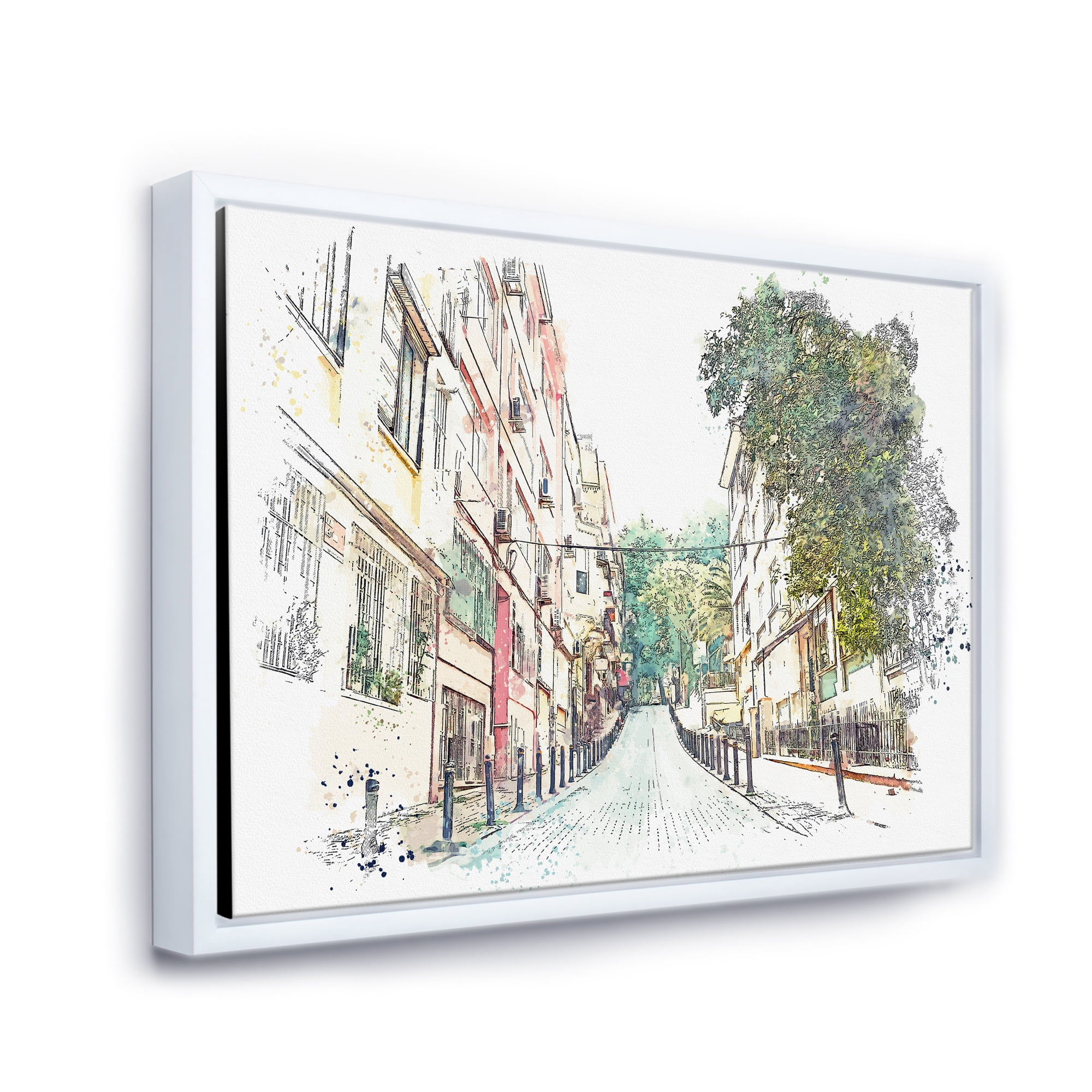 Traditional Street In City Istanbul 32 in x 16 in Framed Painting Canvas Art Print, by Designart