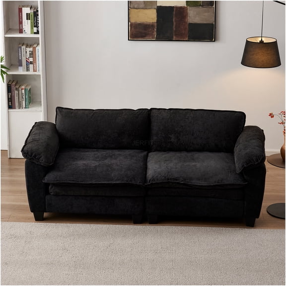 JERFIT 84" Modern Loveseat Sofa for Living Room, 2-Seater Couch with Soft Chenille Fabric, High Weight Capacity, Square Arms, Black