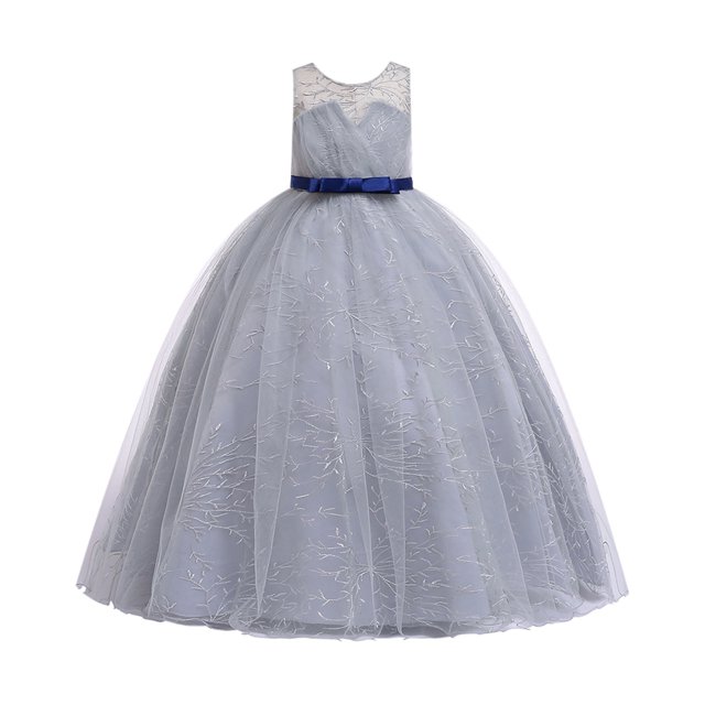 Vestido Para Niñas, Ropa Para Bebés, Temperamento Para Niños Pequeños, Lazo Minimalista, Flor Bordada, Hilo De Red, Vestido De Fiesta De Cumpleaños, Vestidos Grises Odeerbi LM103-3562