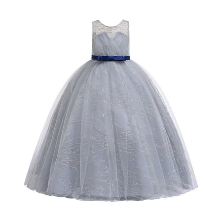 

Penkiiy Toddler Girls Temperament Minimalistic Bowknot Embroidered Flower Net Yarn Birthday Party Gown Dresses Dresses for Toddler Girls 7-8 Years Gray 2023 Summer Deal