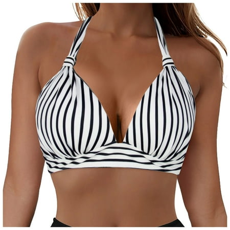 vigerkar Halter Bikini Top for Women Ruched Swim Top Triangle Bikini Bathing Suits Swimwear NO Bottom Light Gray  XL