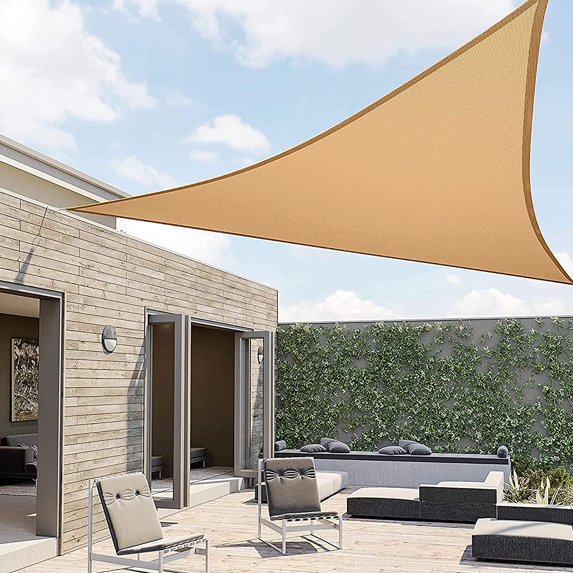 IFAST 16.4' x 16.4' x 16.4' Triangle Sand Triangle Sun Shade Sail Canopy, Heavy Duty Durable Fabric Cloth Top Cover Waterproof Awning Shelter for Outdoor Patio Garden Yard Deck Pergola