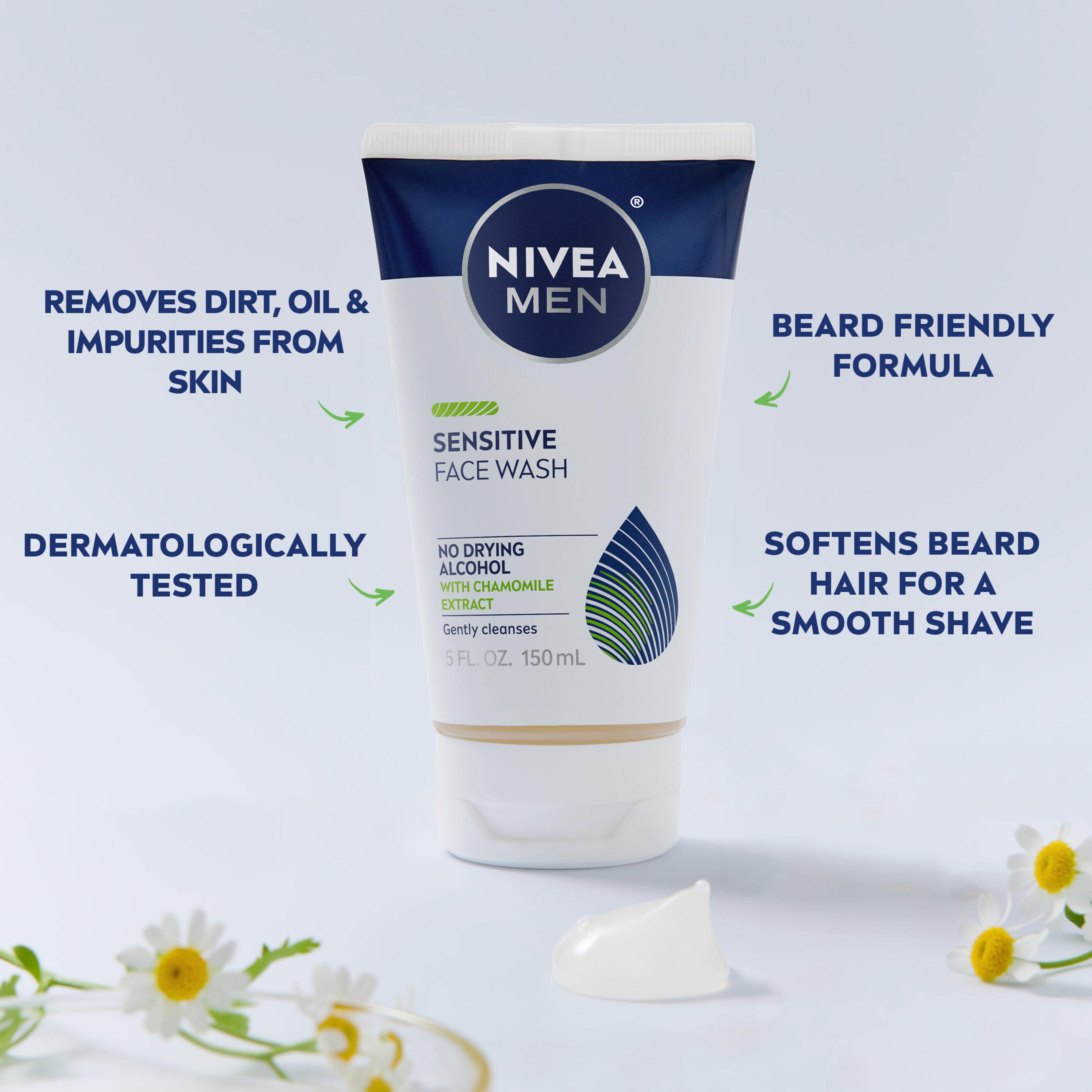 NIVEA MEN Sensitive Face Wash, with Vitamin E, Chamomile and Witch Hazel, 5 Fl Oz Tube - image 3 of 10