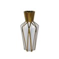 thumbnail image 1 of Benzara BM190337 Decorative Ceramic Vase with Geometric Bud Design - White & Gold, 1 of 1