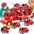 thumbnail image 1 of Carritos Juguetes para Niño,5 en 1 Camiones de Transporte con Luz y Sonido,Coches Juguetes de Construcción con 4 Mini Coches,Regalo para Niños 3~8 Años,Rojo, 1 of 7