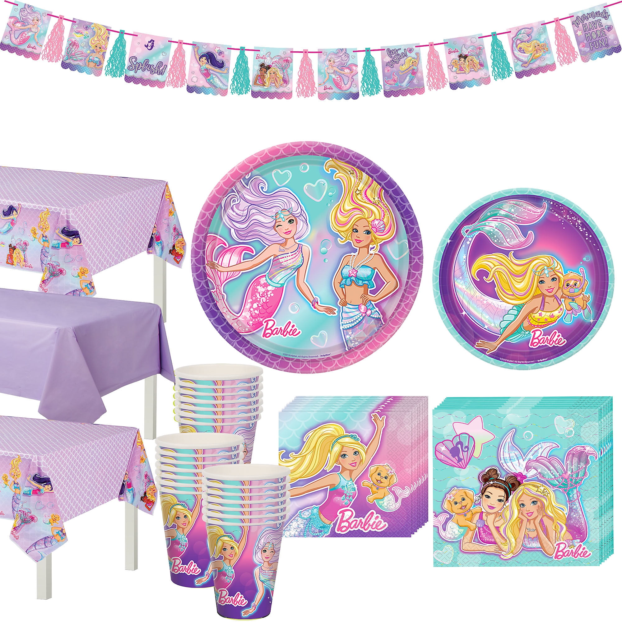 Girls Birthday Party Barbie Dreamtopia Rainbow Unicorn Paper Tableware Cups 