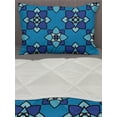thumbnail image 3 of Abstract Comforter & Sham Bedding Set, Floral Repeating Motifs Ethnic Tile Inspired Folklore Ornament Print, 3 pcs Duvet Set Microfiber Filling Quilt, 5 Sizes, Sea Blue Cobalt Blue, by Ambesonne, 3 of 4