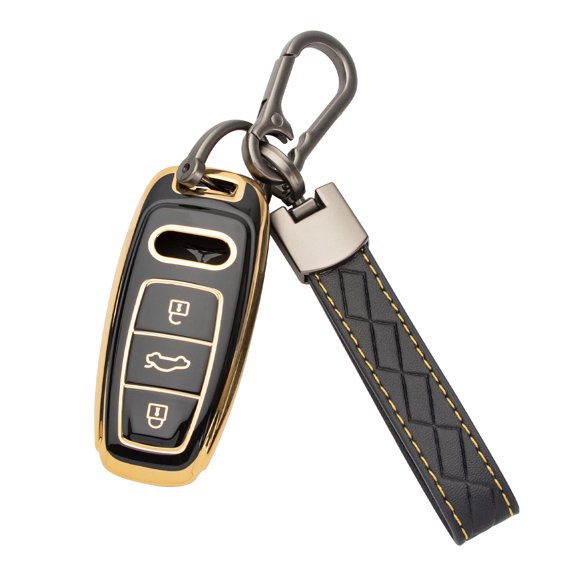 Xotic Tech 2Pcs Black Soft TPU 3-Button Full Protection Smart Remote Control Key Fob Cover Shell w/Keychain Compatible with Audi A3 S3 S6 RS6 S7 RS7 Q7 SQ7 2020-2022 & A6 A7 A8 E-Tron Q8 2018-2022