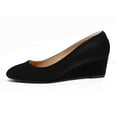 thumbnail image 2 of FSJ Women Round Toe Mid Wedge Heels Slip on Solid Color Pumps Comfortable Shopping Date Shoes Size 8 Black, 2 of 4