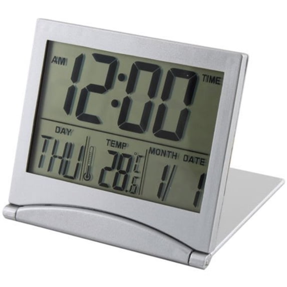 1 Set Of 1 Desktop Digital Calendar Thermometer Alarm Clock (silver, Abs, 8.8*8*1.5cm, Alarm Clock*1, Color Box).Folding Desktop Electronic Clock Slim Travel With Date Temperature Alarm Clock