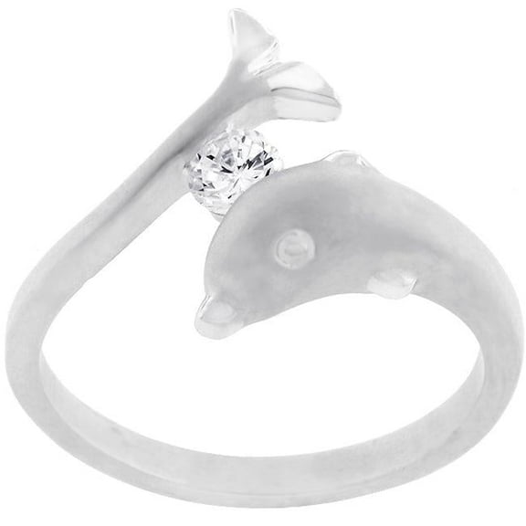 Precious Stars R07206N-C01-05 Precious Stars Silvertone Matte Finish Cubic Zirconia Dolphin Ring