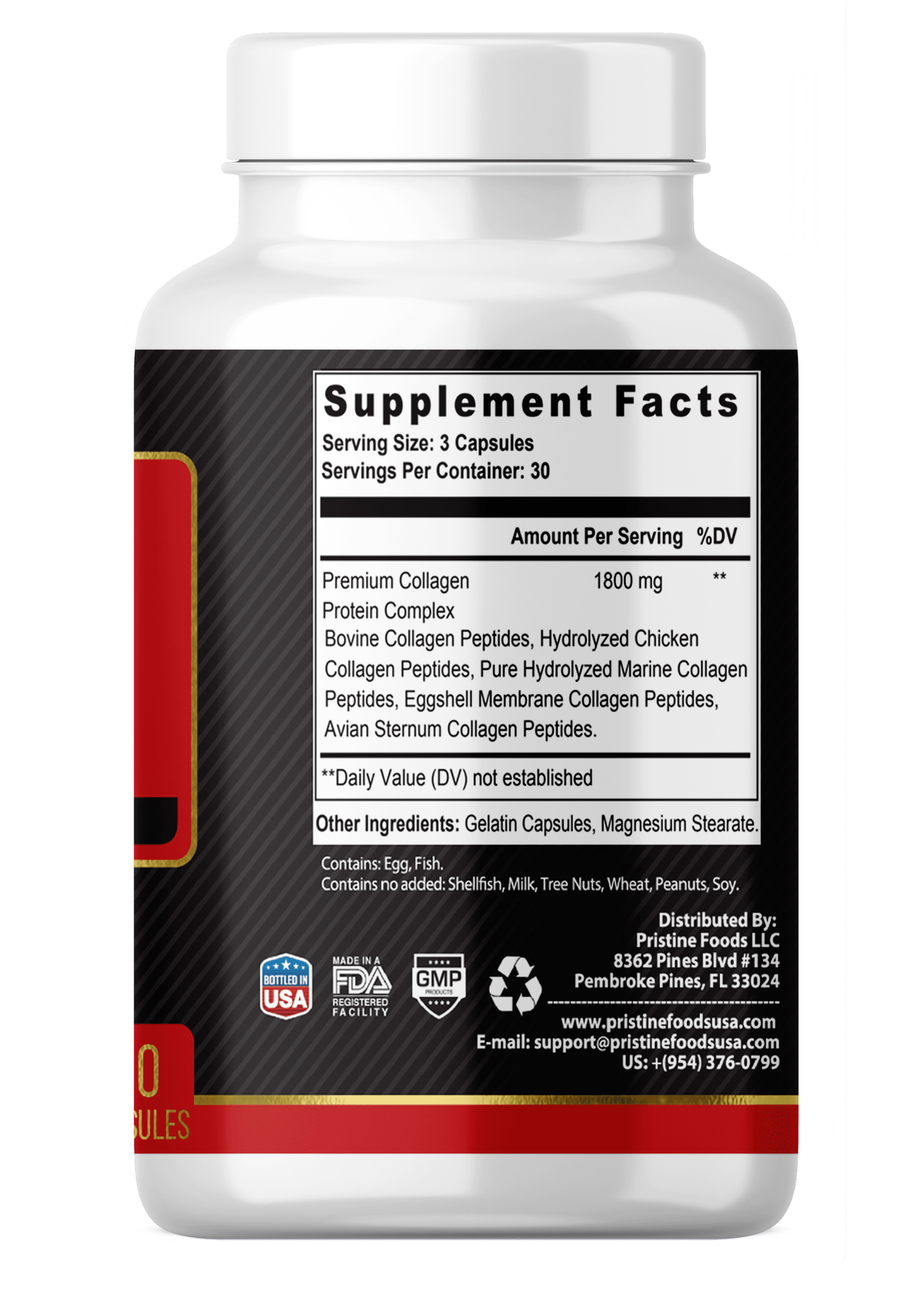 Pristine Premium Multi Collagen Supplement 1000mg - Support Healthy Hair Skin Bone & Joints Hydrolyzed Collagen Protein Complex (Types I II III V & X) - 90 Capsules