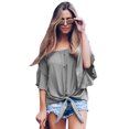 thumbnail image 1 of Women Gray/White/Black/Blue/Yellow Off The Shoulder Knot Front Top, 1 of 5