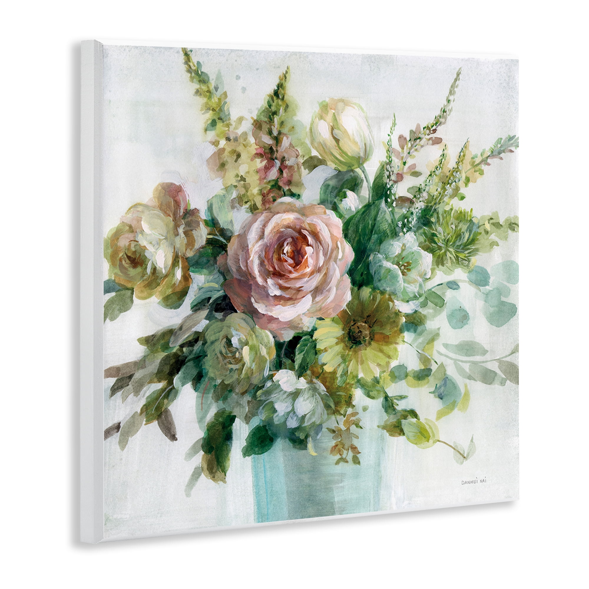 Stupell Industries Sage & Peach Flowers Botanical & Floral Painting Unframed Art Print Wall Art, 12 x 12