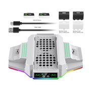 DOBE XSS 3-in-1 Cooling Charging Stand, Xbox Series S Console Base with RGB Lighting, Dual Controller Charger & Rechargeable Batteries